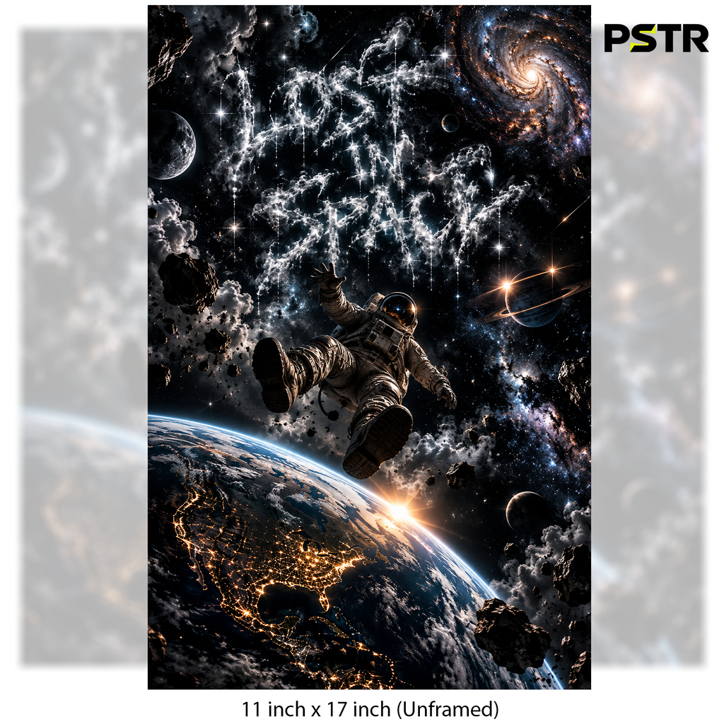 Lost in the Infinite | Astronaut Floating in Space Poster | Cosmic Galaxy Wall Art | 11x17 Print
