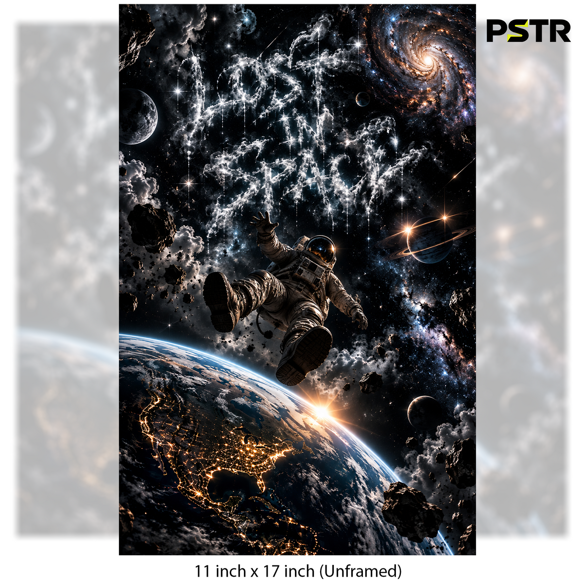 Lost in the Infinite | Astronaut Floating in Space Poster | Cosmic Galaxy Wall Art | 11x17 Print
