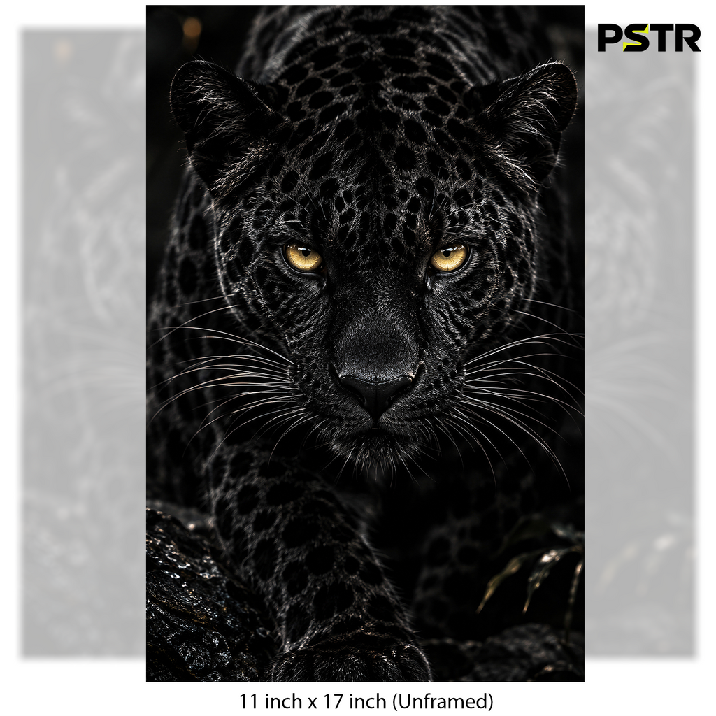 Shadow Hunter | Black Jaguar Panther Poster | Golden Eyes Wildlife Wall Art | 11x17 Print