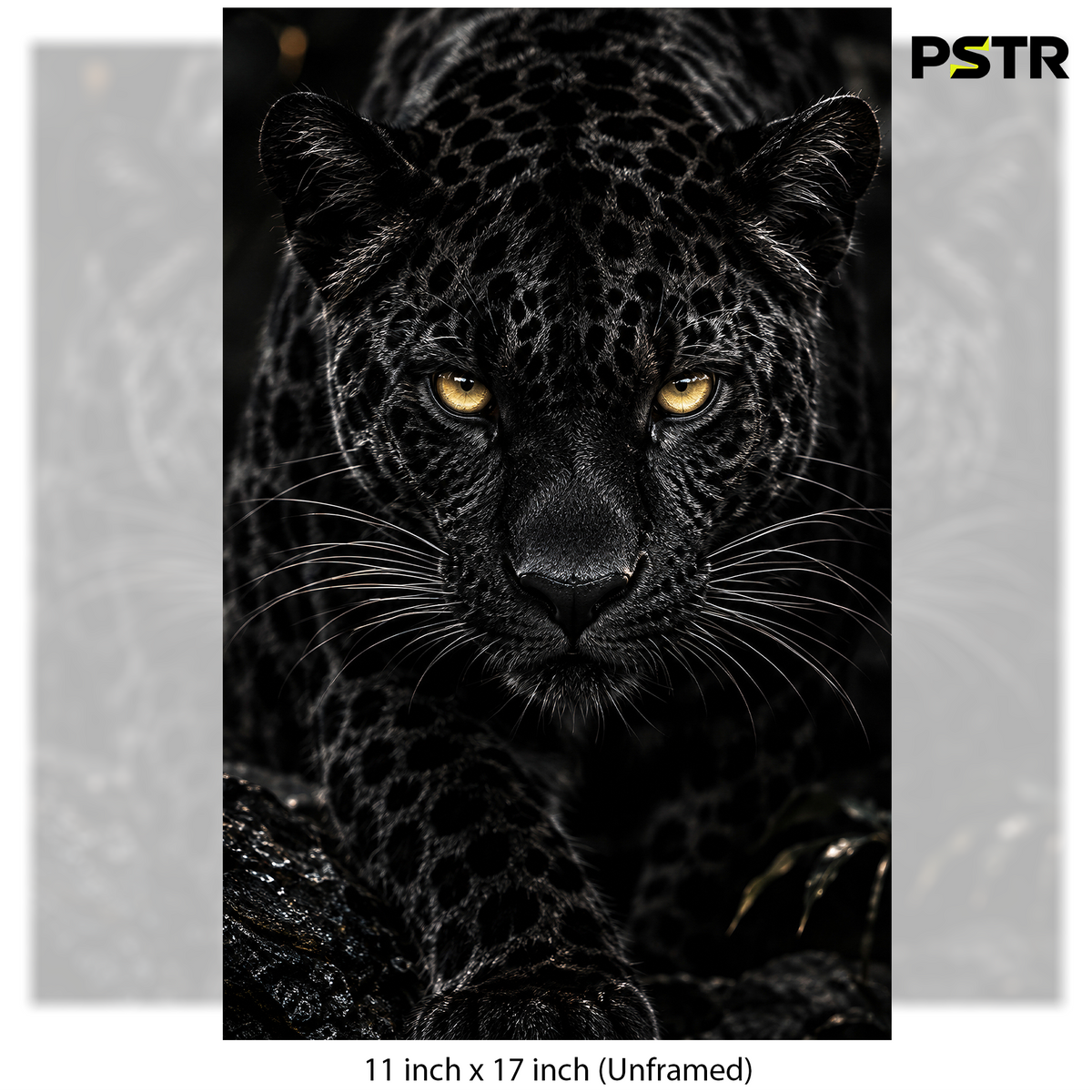 Shadow Hunter | Black Jaguar Panther Poster | Golden Eyes Wildlife Wall Art | 11x17 Print