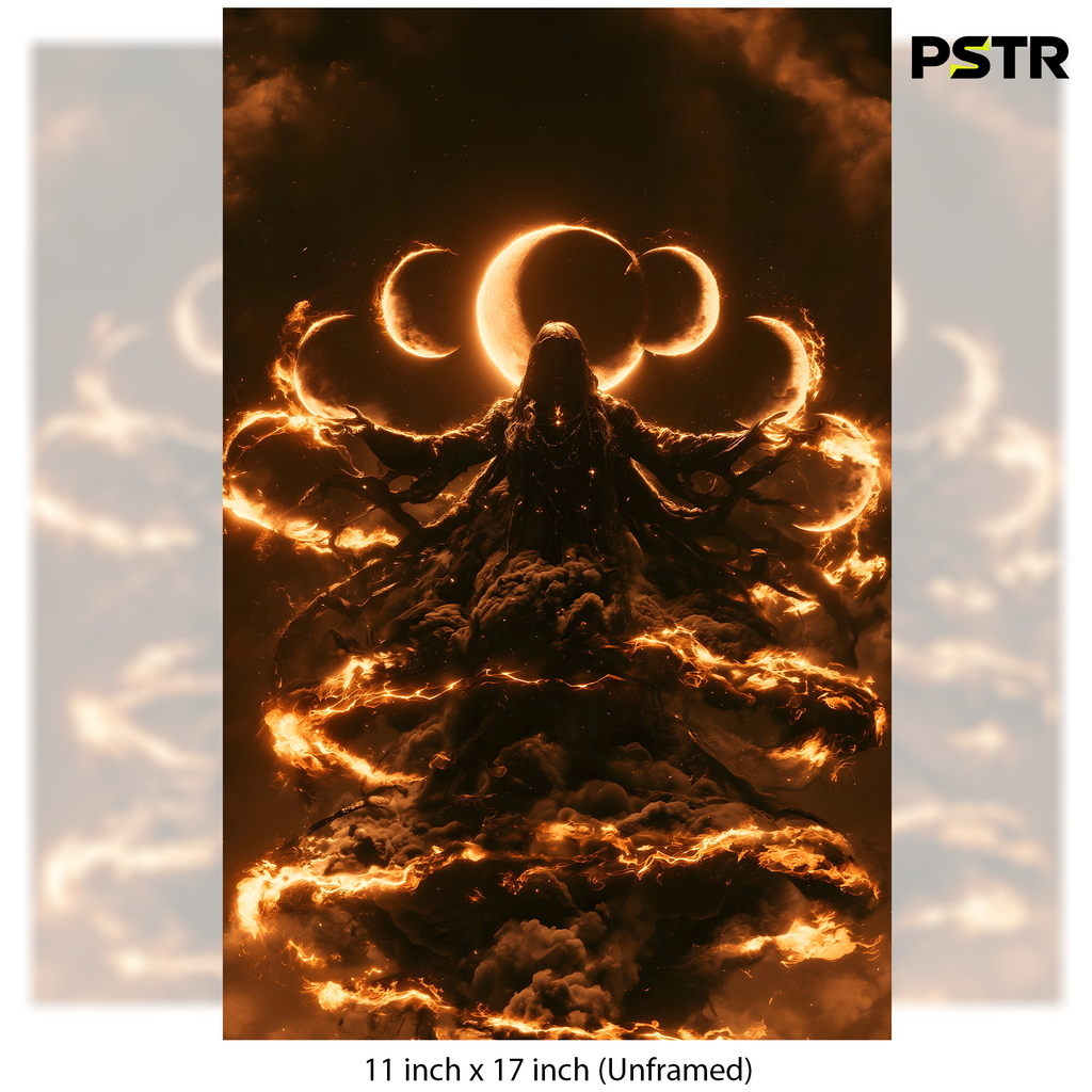 Eclipse of the Gods | Dark Fantasy Fire God Poster | Celestial Gothic Wall Art | 11x17 Print