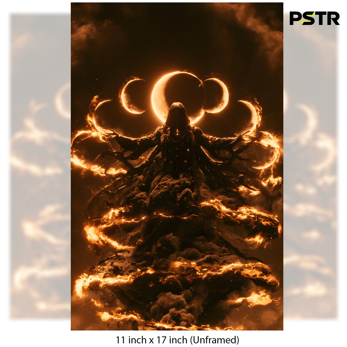 Eclipse of the Gods | Dark Fantasy Fire God Poster | Celestial Gothic Wall Art | 11x17 Print