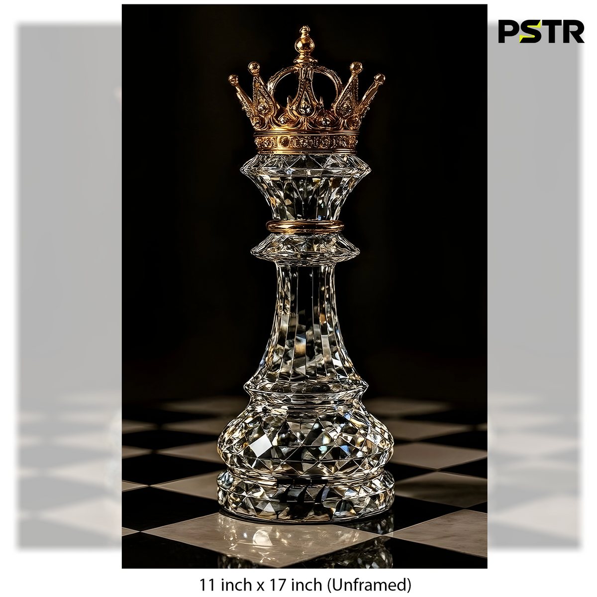 Crowned in Diamonds | Luxury Crystal Chess King Poster | Gold Crown Motivational Wall Art | 11x17 Print