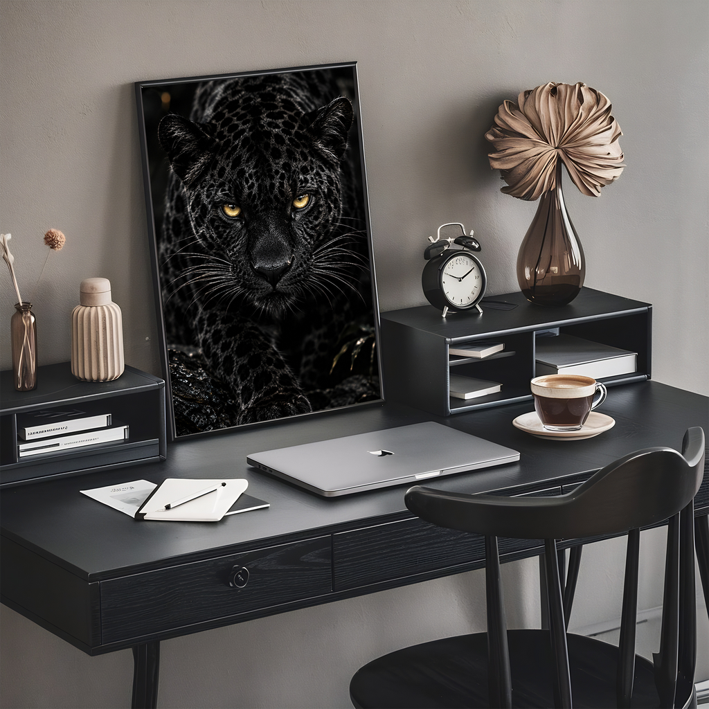 Shadow Hunter | Black Jaguar Panther Poster | Golden Eyes Wildlife Wall Art | 11x17 Print