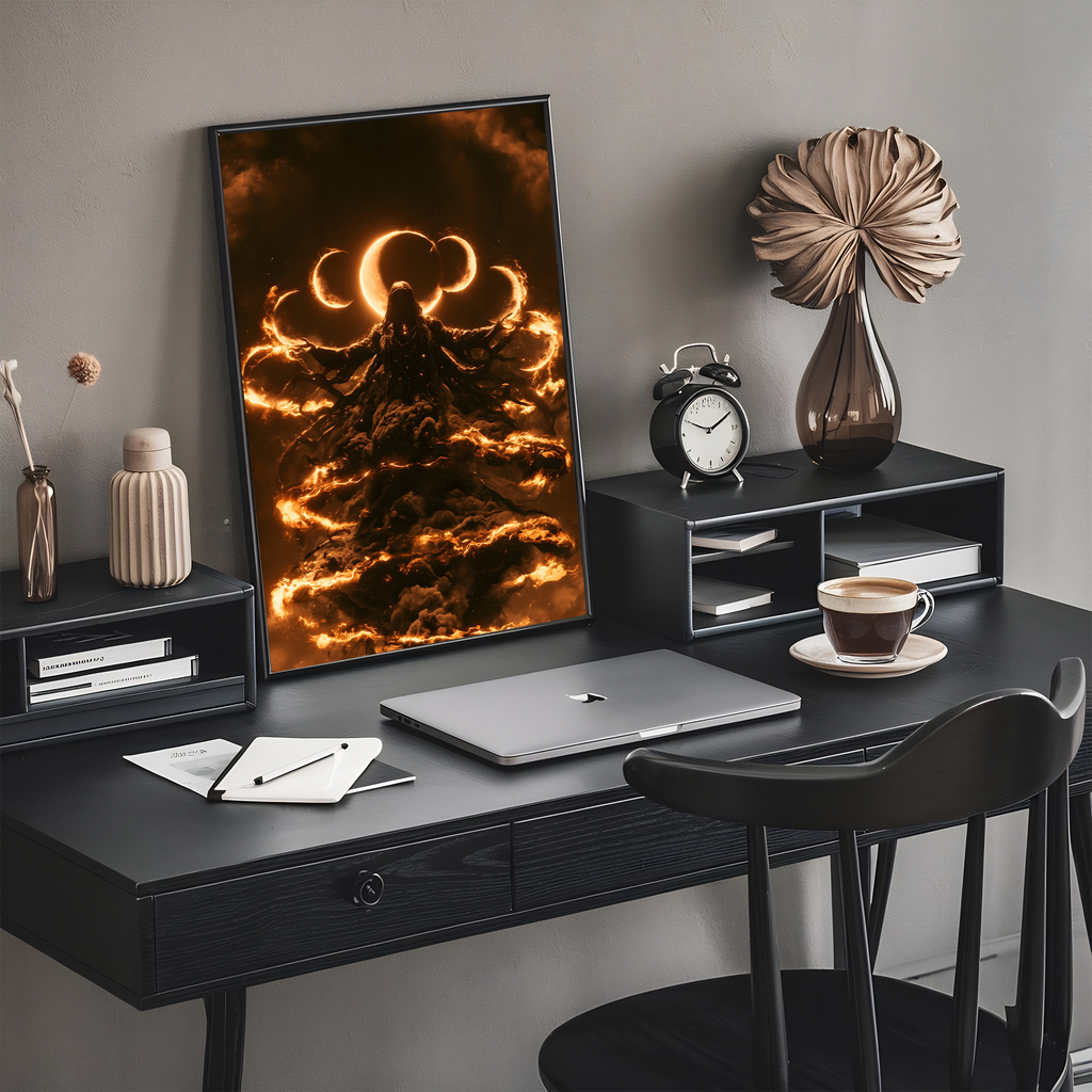 Eclipse of the Gods | Dark Fantasy Fire God Poster | Celestial Gothic Wall Art | 11x17 Print