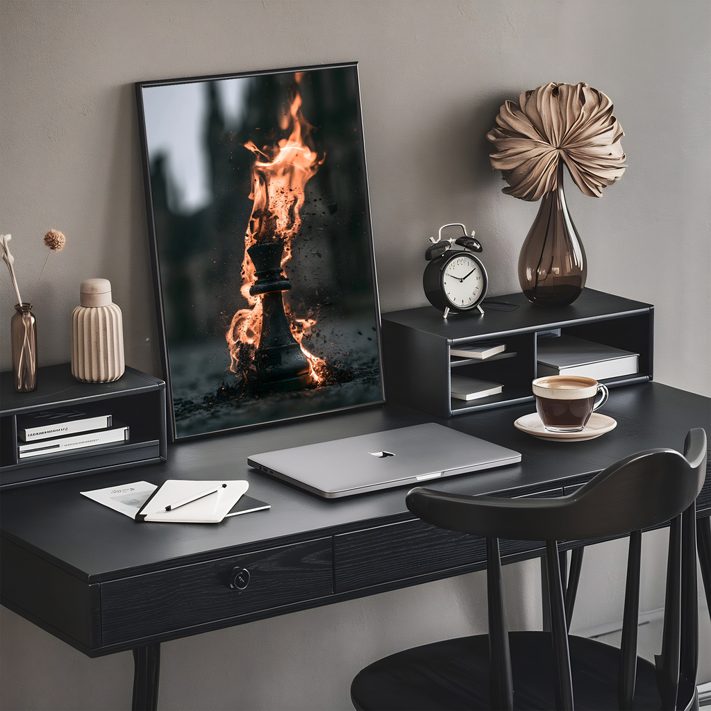 Endgame | Burning Chess King Poster | Dark Motivational Wall Art | 11x17 Print