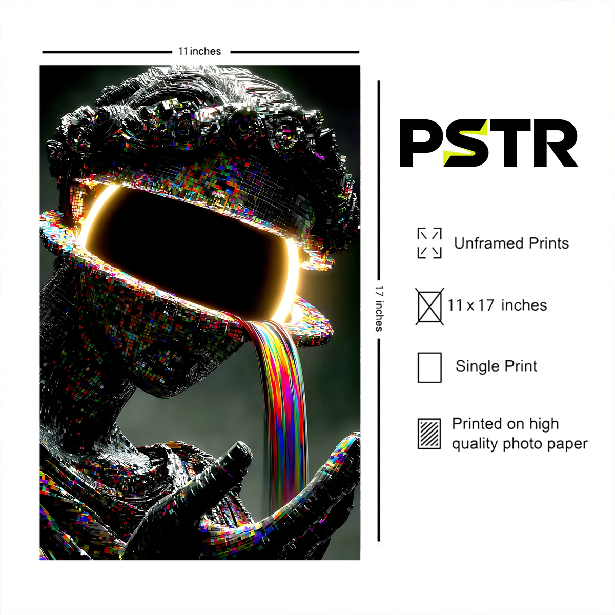 Digital Overload | Cyberpunk Glitch Art Poster | Rainbow Digital Surrealism Wall Art | 11x17 Print