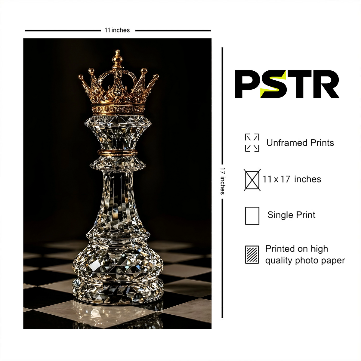 Crowned in Diamonds | Luxury Crystal Chess King Poster | Gold Crown Motivational Wall Art | 11x17 Print