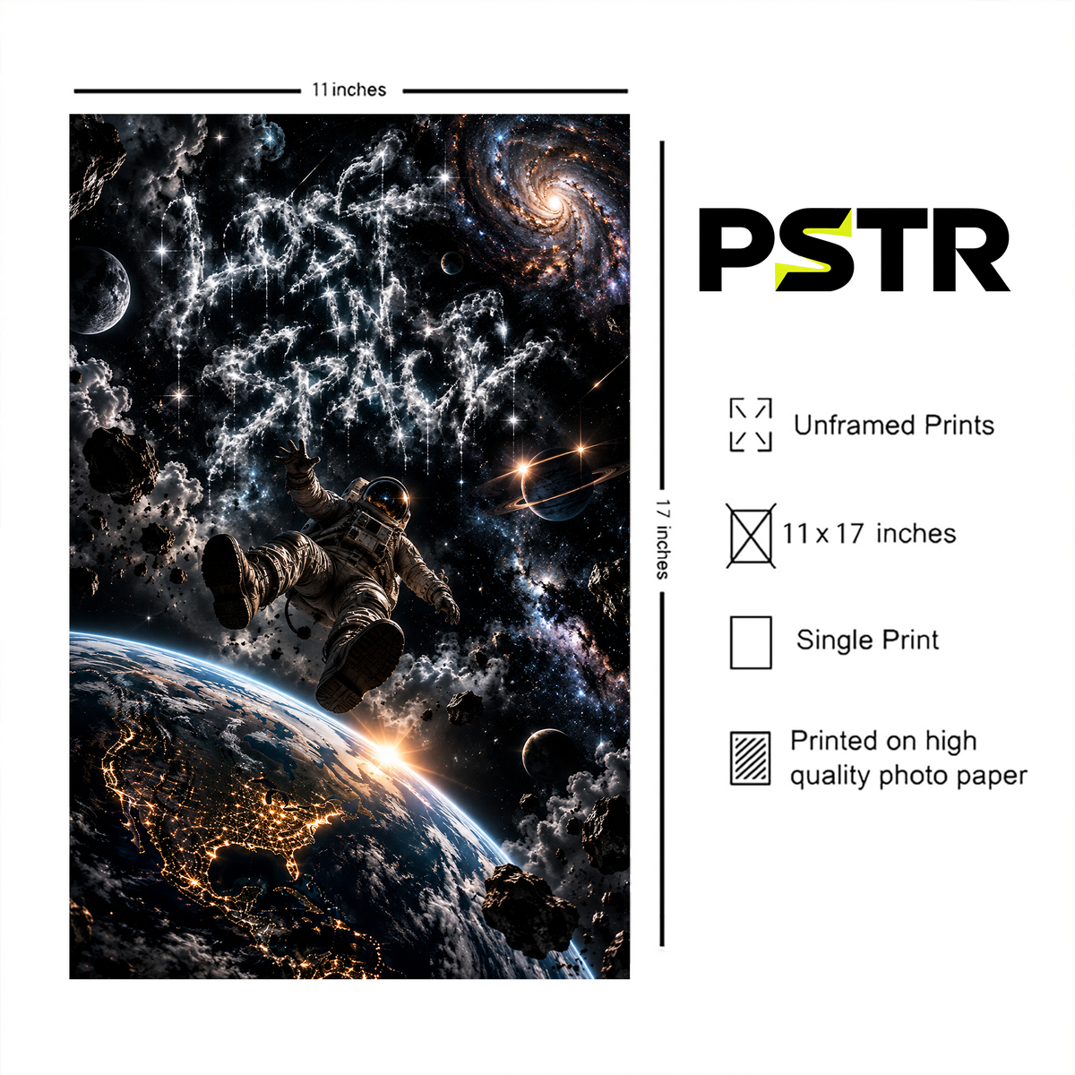 Lost in the Infinite | Astronaut Floating in Space Poster | Cosmic Galaxy Wall Art | 11x17 Print
