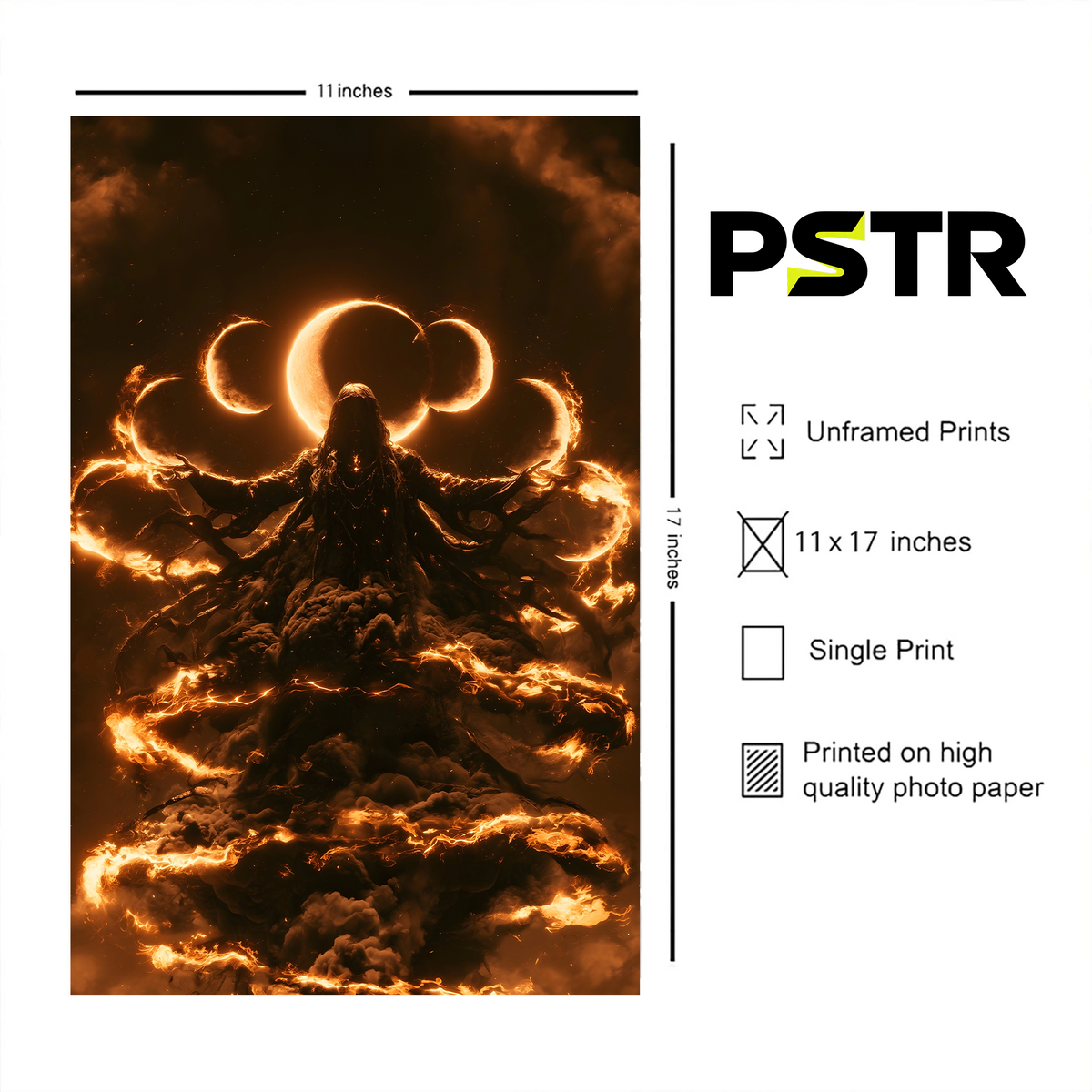 Eclipse of the Gods | Dark Fantasy Fire God Poster | Celestial Gothic Wall Art | 11x17 Print