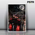 Midnight Velocity | Black Lamborghini Supercar Poster | Neon City Night Streetwear Wall Art | 11x17 Print