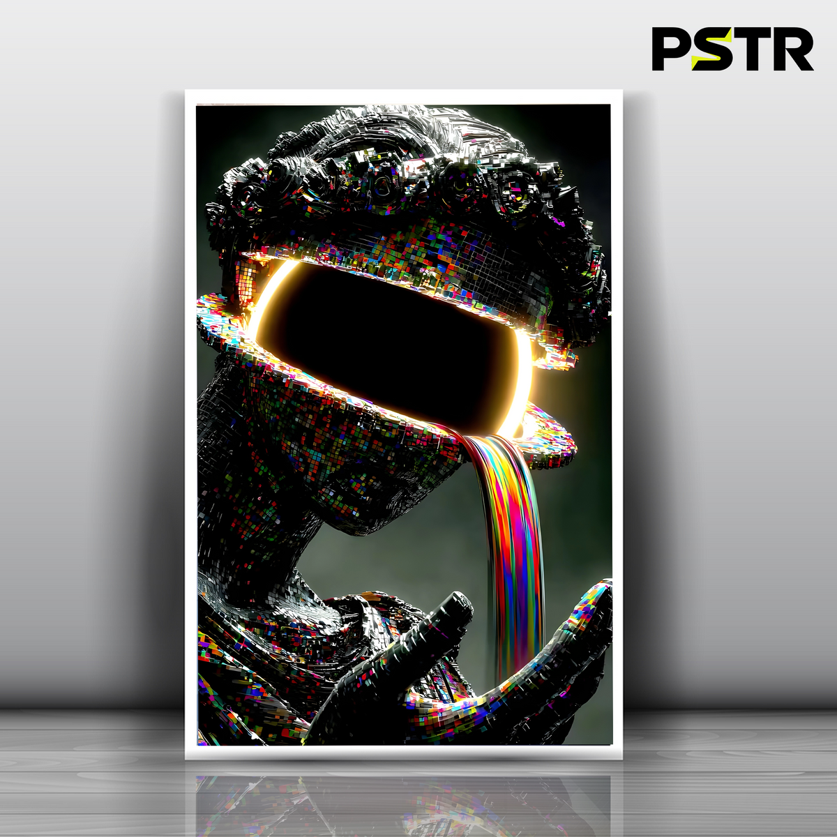 Digital Overload | Cyberpunk Glitch Art Poster | Rainbow Digital Surrealism Wall Art | 11x17 Print