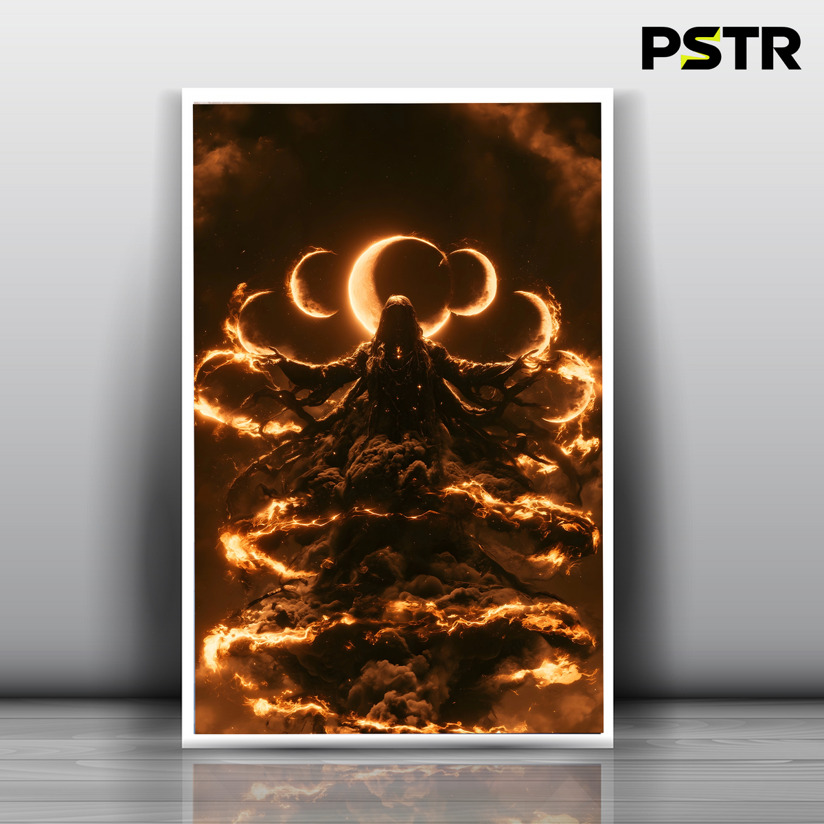 Eclipse of the Gods | Dark Fantasy Fire God Poster | Celestial Gothic Wall Art | 11x17 Print