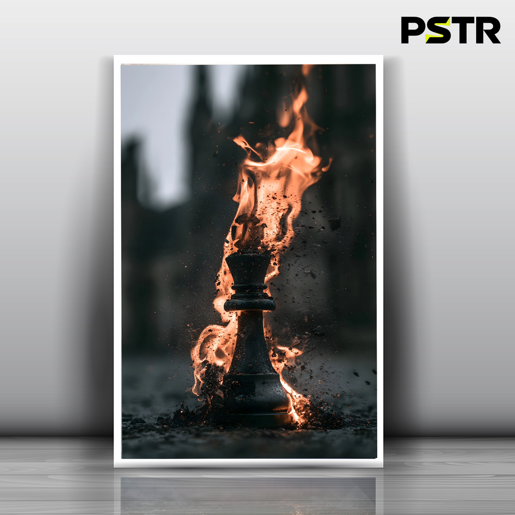 Endgame | Burning Chess King Poster | Dark Motivational Wall Art | 11x17 Print