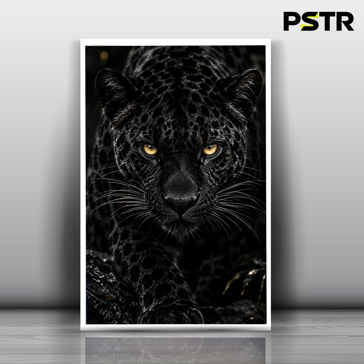 Shadow Hunter | Black Jaguar Panther Poster | Golden Eyes Wildlife Wall Art | 11x17 Print