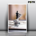 Checkmate | Black King & Fallen White Queen Chess Poster | Minimalist Strategy Wall Art | 11x17 Print