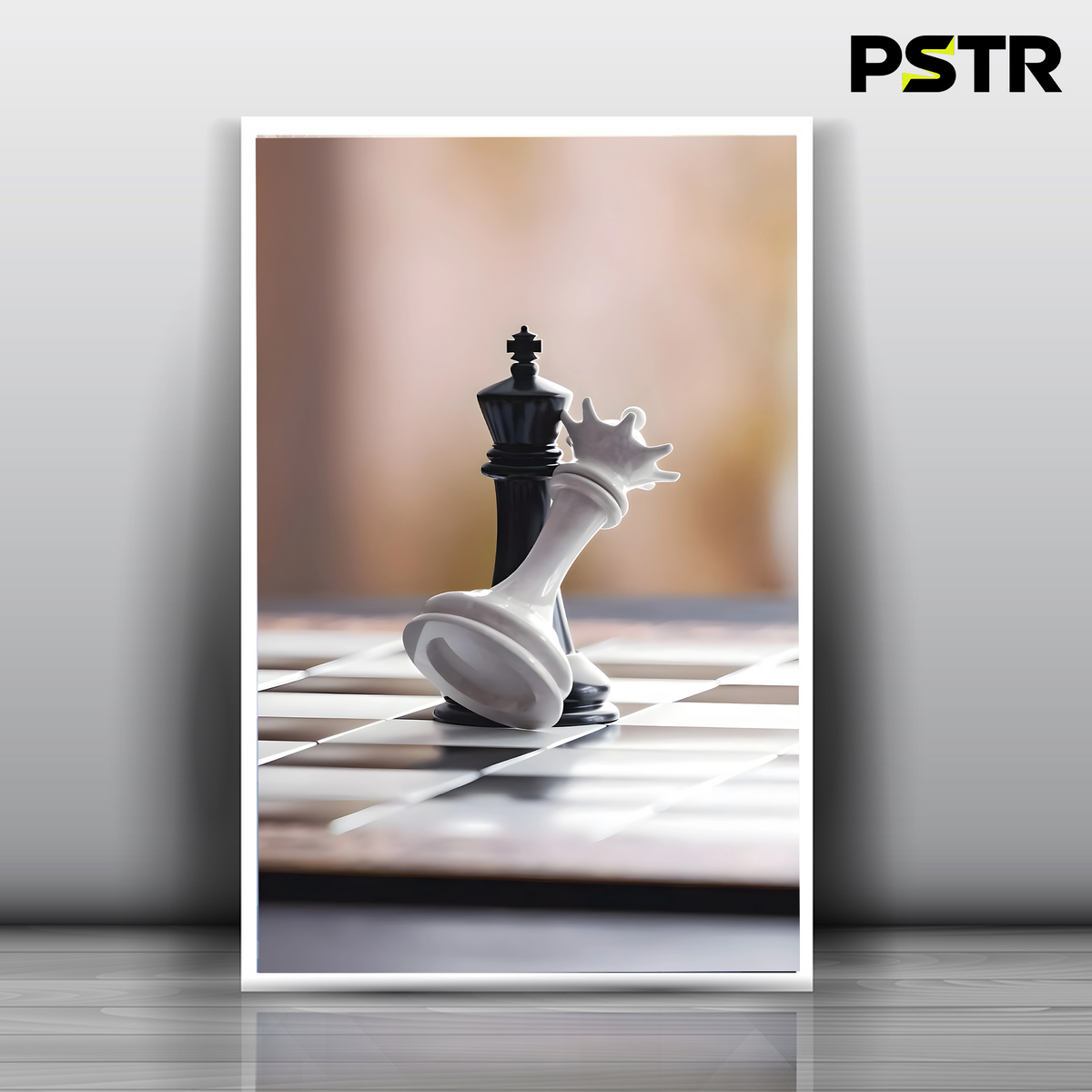Checkmate | Black King & Fallen White Queen Chess Poster | Minimalist Strategy Wall Art | 11x17 Print