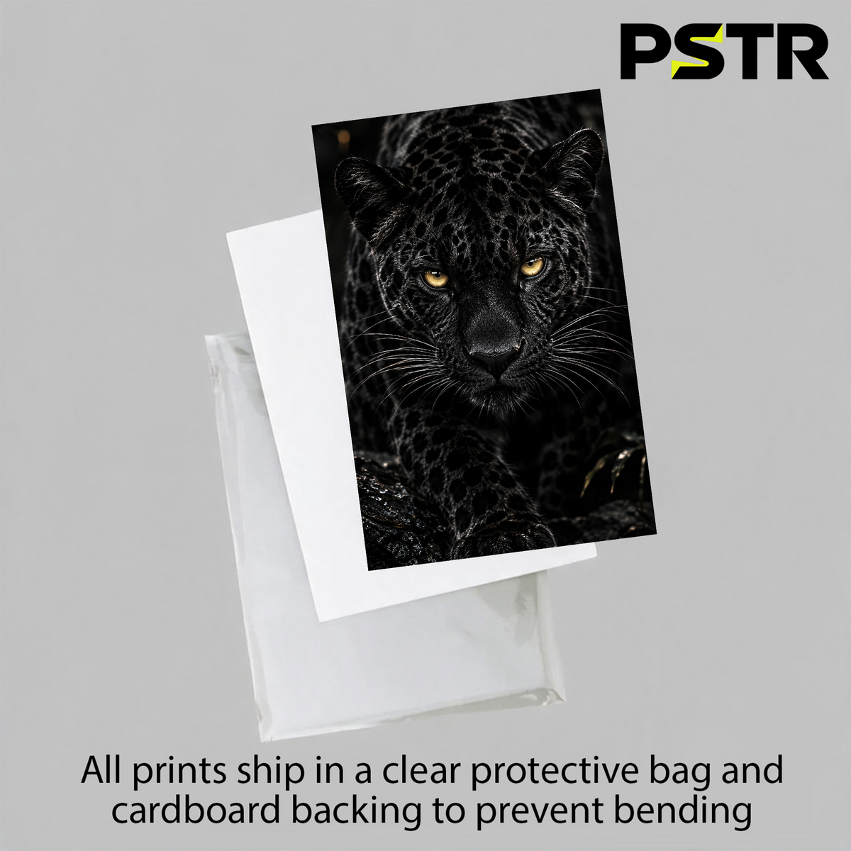 Shadow Hunter | Black Jaguar Panther Poster | Golden Eyes Wildlife Wall Art | 11x17 Print