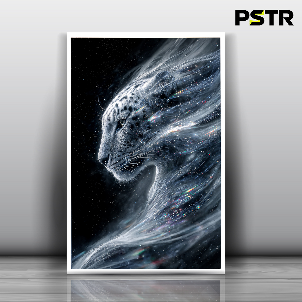 Celestial Predator | Cosmic Snow Leopard Poster | Fantasy Wildlife Wall Art | 11x17 Print