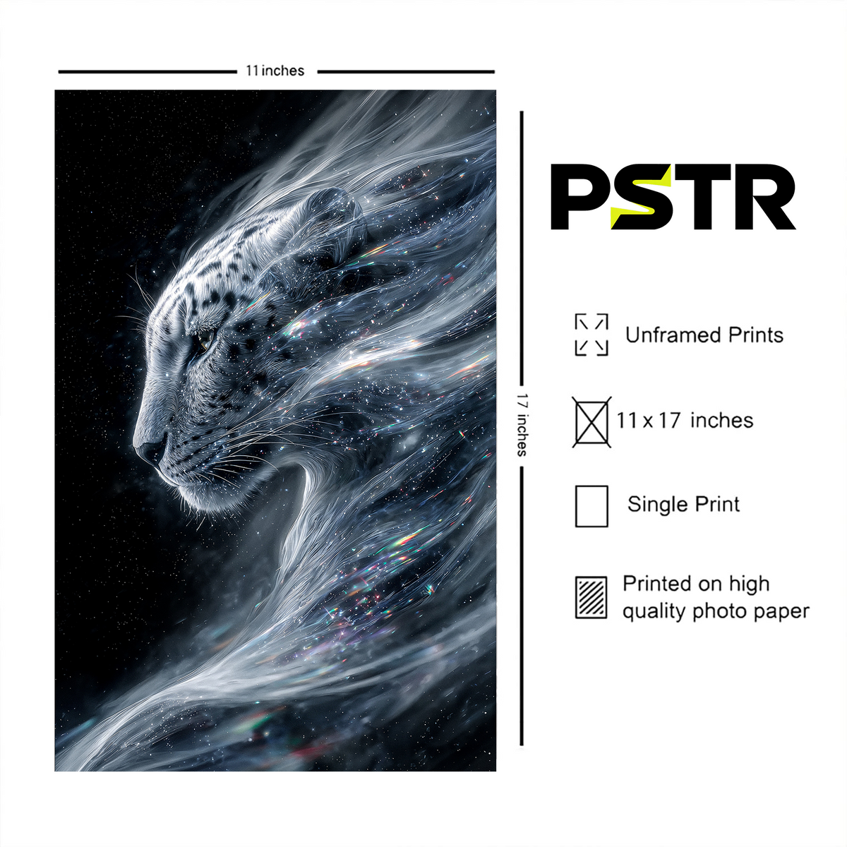 Celestial Predator | Cosmic Snow Leopard Poster | Fantasy Wildlife Wall Art | 11x17 Print