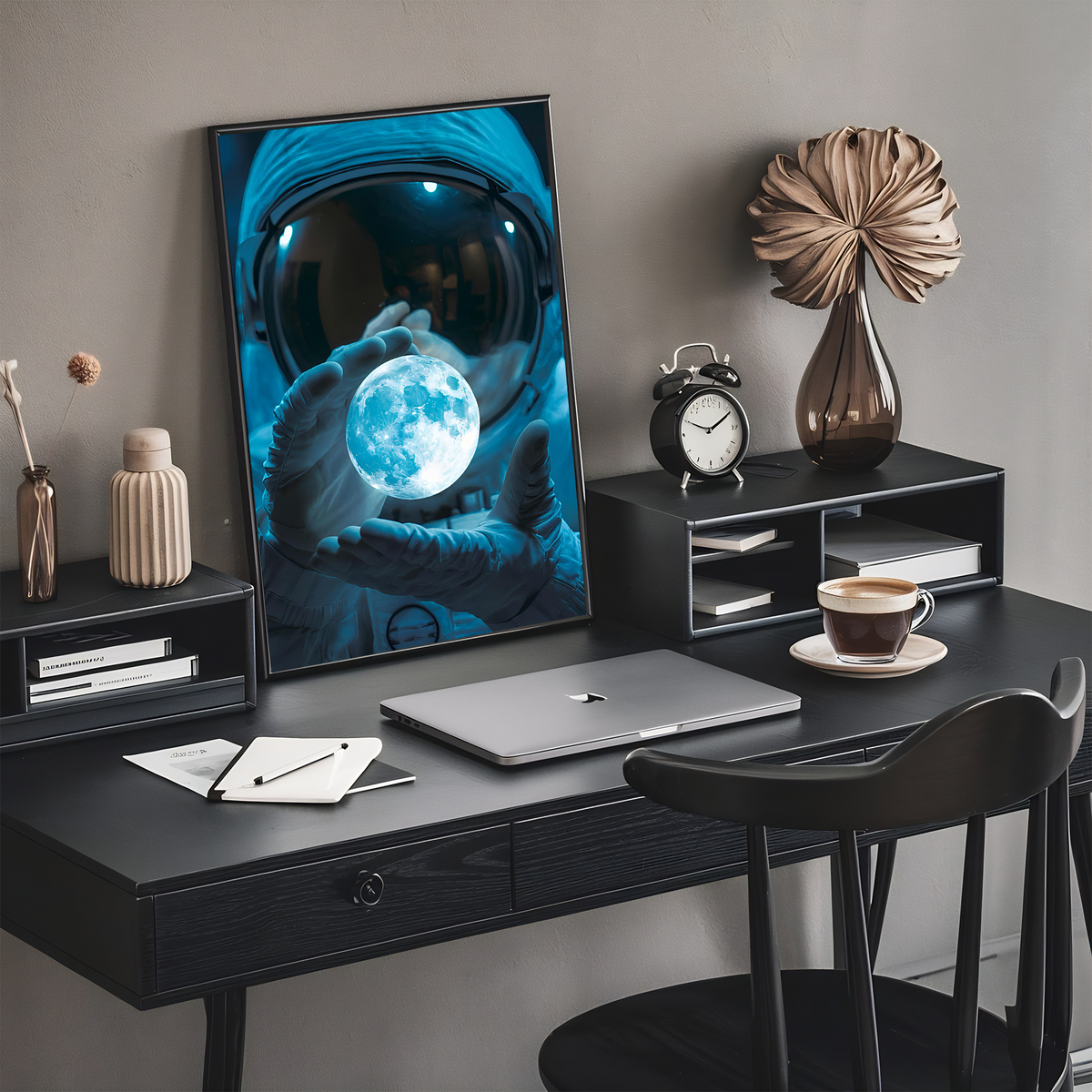 Moonkeeper | Astronaut Holding the Moon Poster | Blue Space Aesthetic Wall Art | 11x17 Print