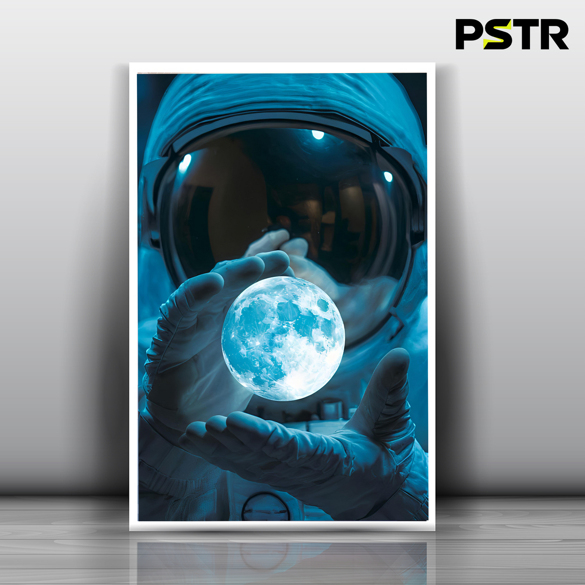 Moonkeeper | Astronaut Holding the Moon Poster | Blue Space Aesthetic Wall Art | 11x17 Print