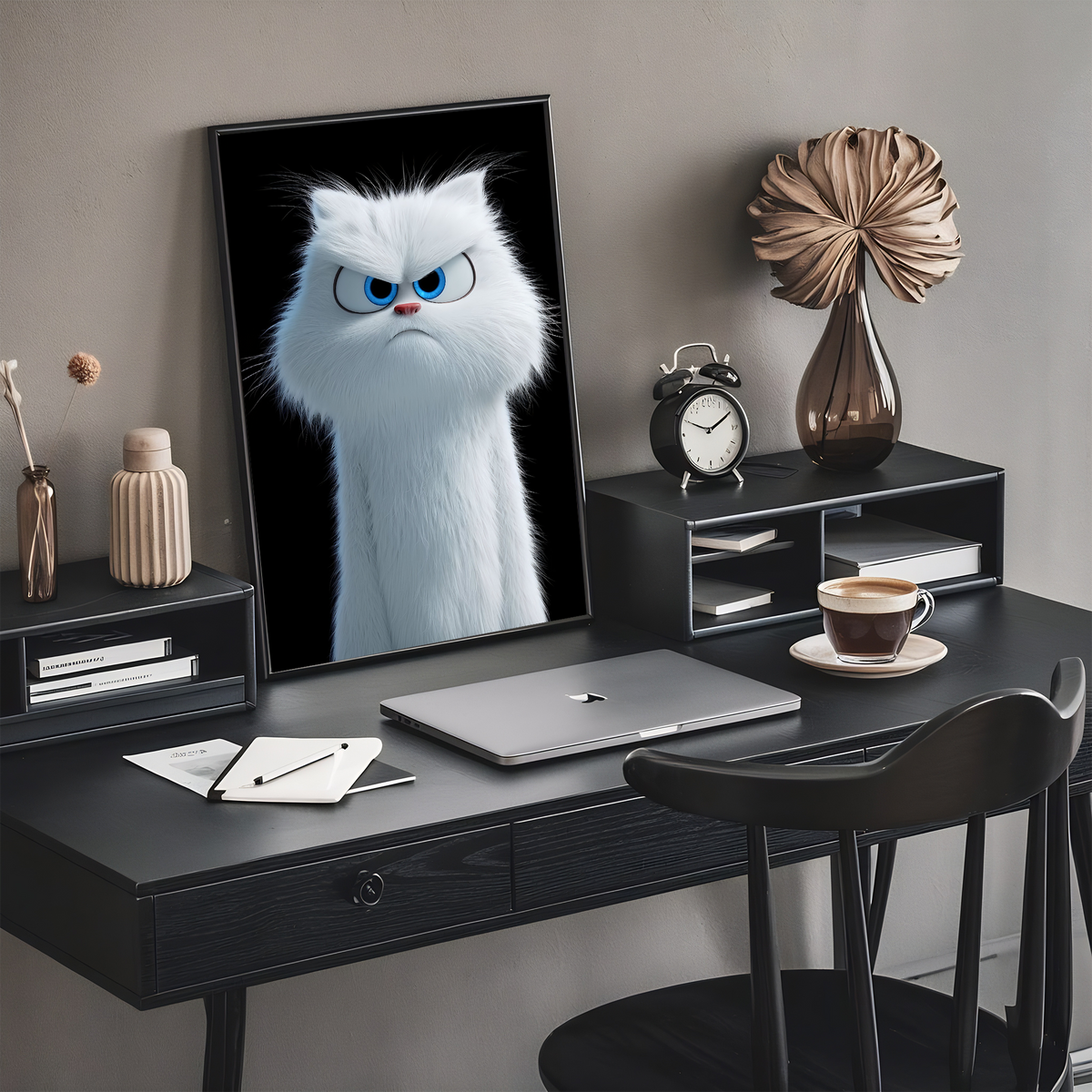 Zero Fluffs Given | Angry White Cat Poster | Funny Cat Wall Art | 11x17 Print
