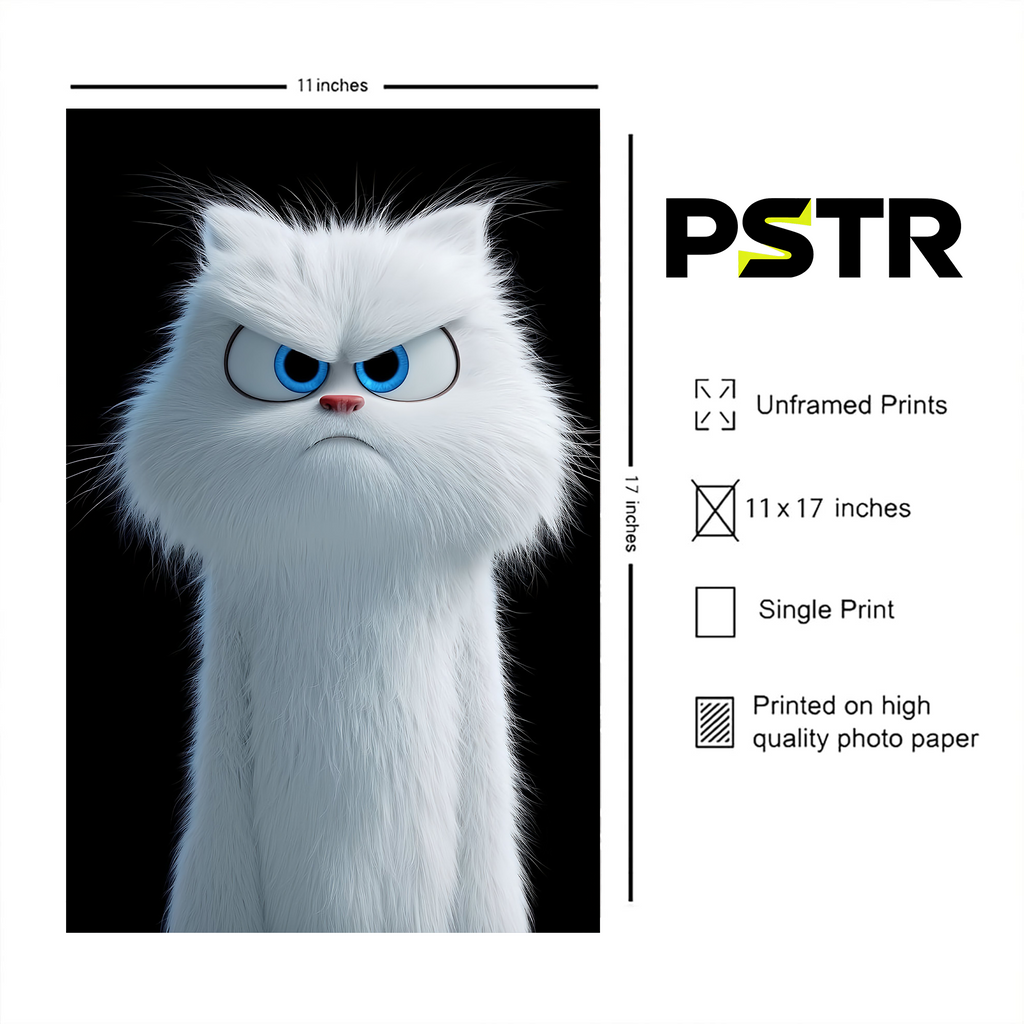 Zero Fluffs Given | Angry White Cat Poster | Funny Cat Wall Art | 11x17 Print
